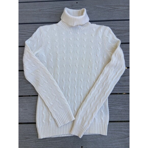 Ralph Lauren Black Label Women’s L Cashmere Ivory Turtleneck Cable Knit Sweater - Picture 4 of 16